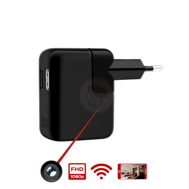 Bloc Adaptateur Chargeur 2 ports USB Caméra Espion Full HD noir