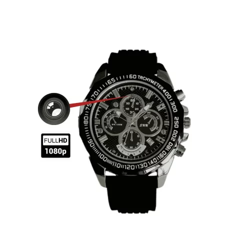 Montre Caméra Espion Full HD Lanière en caoutchouc cadran noir informations générales