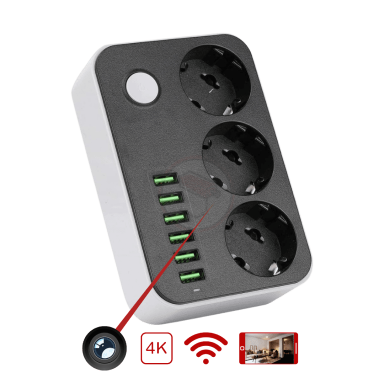 Multiprise Caméra Espion Ultra HD 4K WIFI avec 6 ports de recharges USB